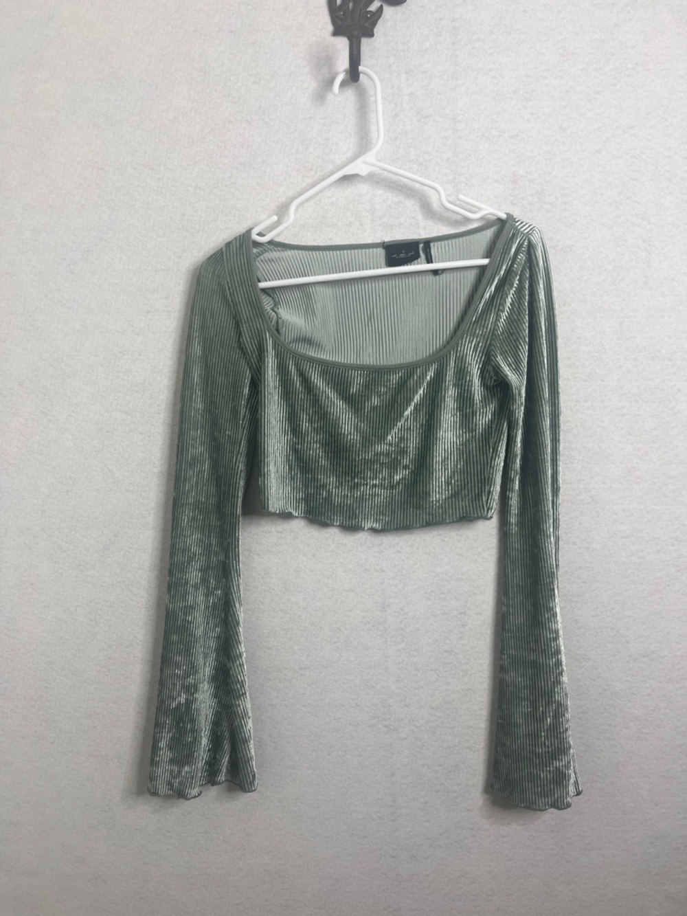 Urban Outfitters Sage Green Ribbed Velvet Scoop Crop Top